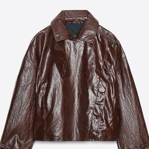 NWOT Zara Women's ZW Collection Brown Faux Leather Bomber Jacket S